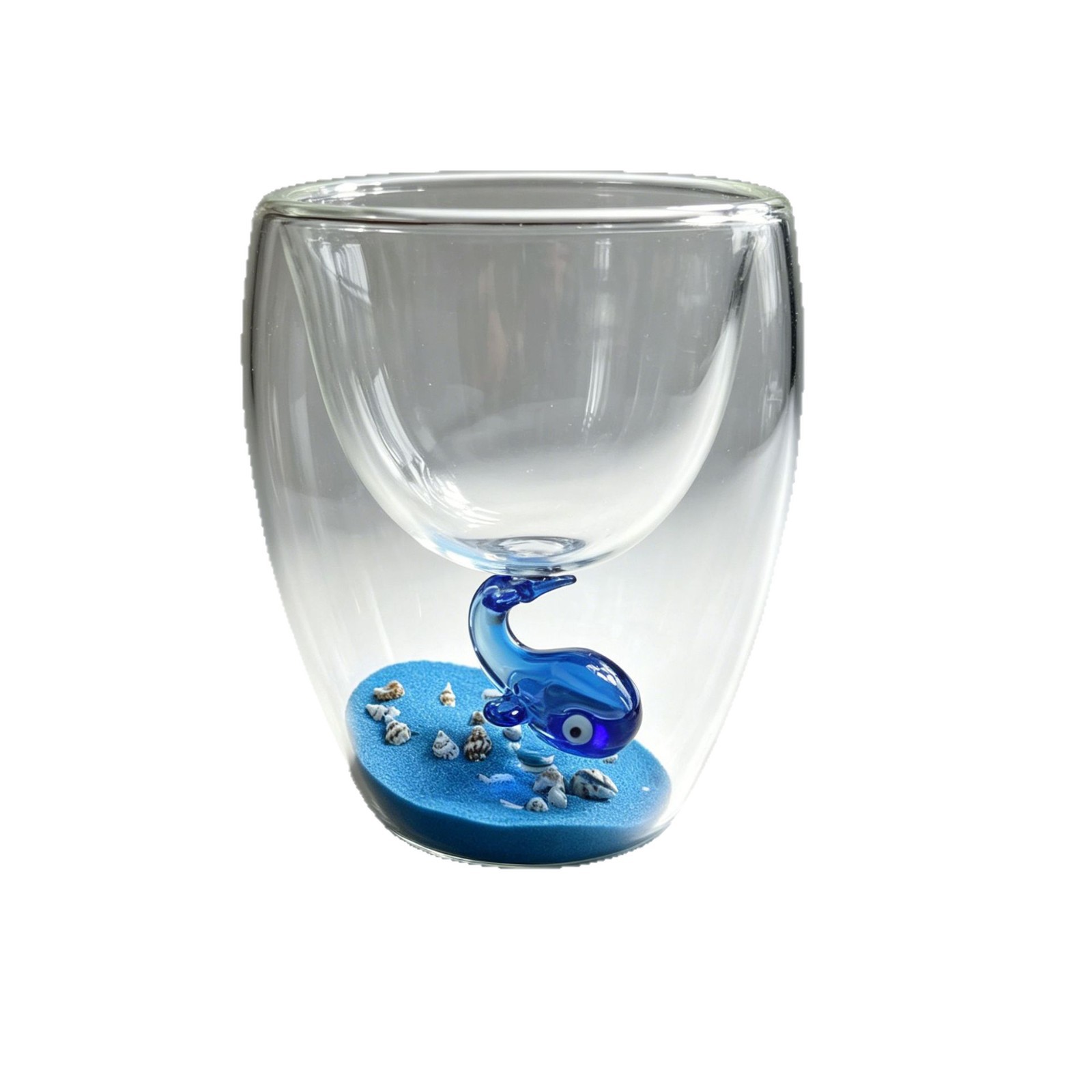 Kreativ dobbeltvegget glasskopp med 3D havhvalinnsats